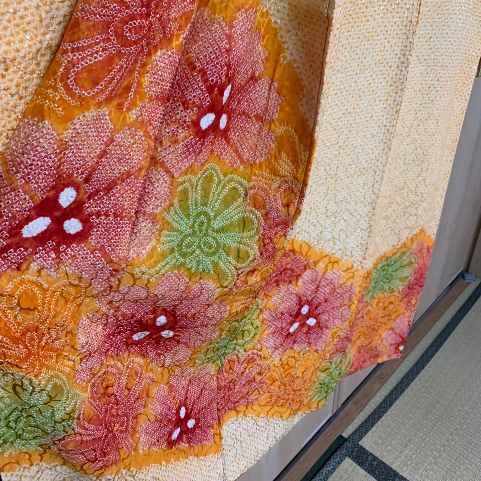 本総絞り花模様振袖 本総絞り 振袖 着物 成人式 fk69 穴あき