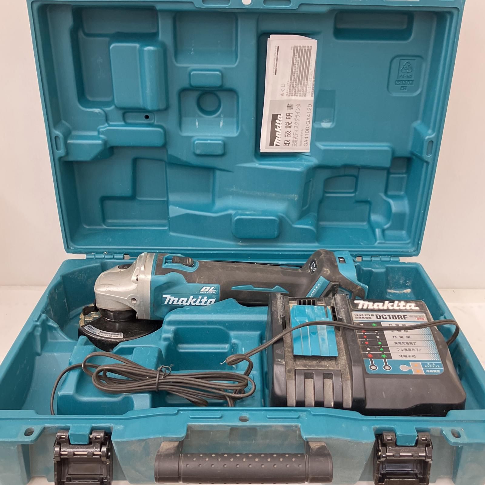 △△MAKITA マキタ 100mm 充電式ディスクグラインダ ケース付 充電器1個付 GA412D グリーン