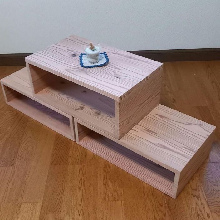 積み重ね自由棚｜赤杉無垢 口の字ボックス 飾り棚 TV台 シェルフ