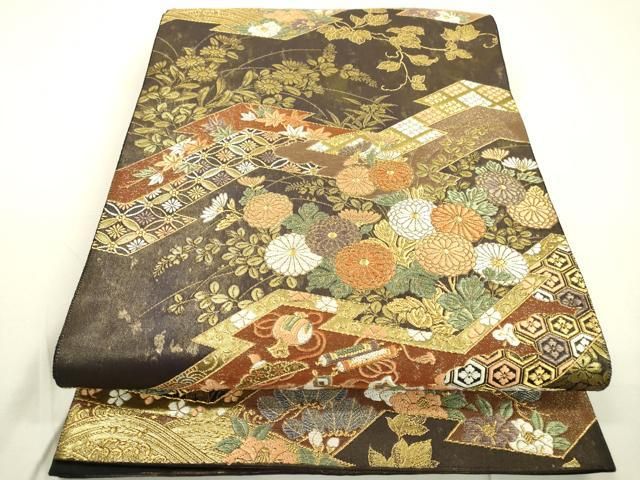 平和屋着物○六通柄袋帯 松葉丸文 金銀糸 正絹 逸品 DAAI7838fe