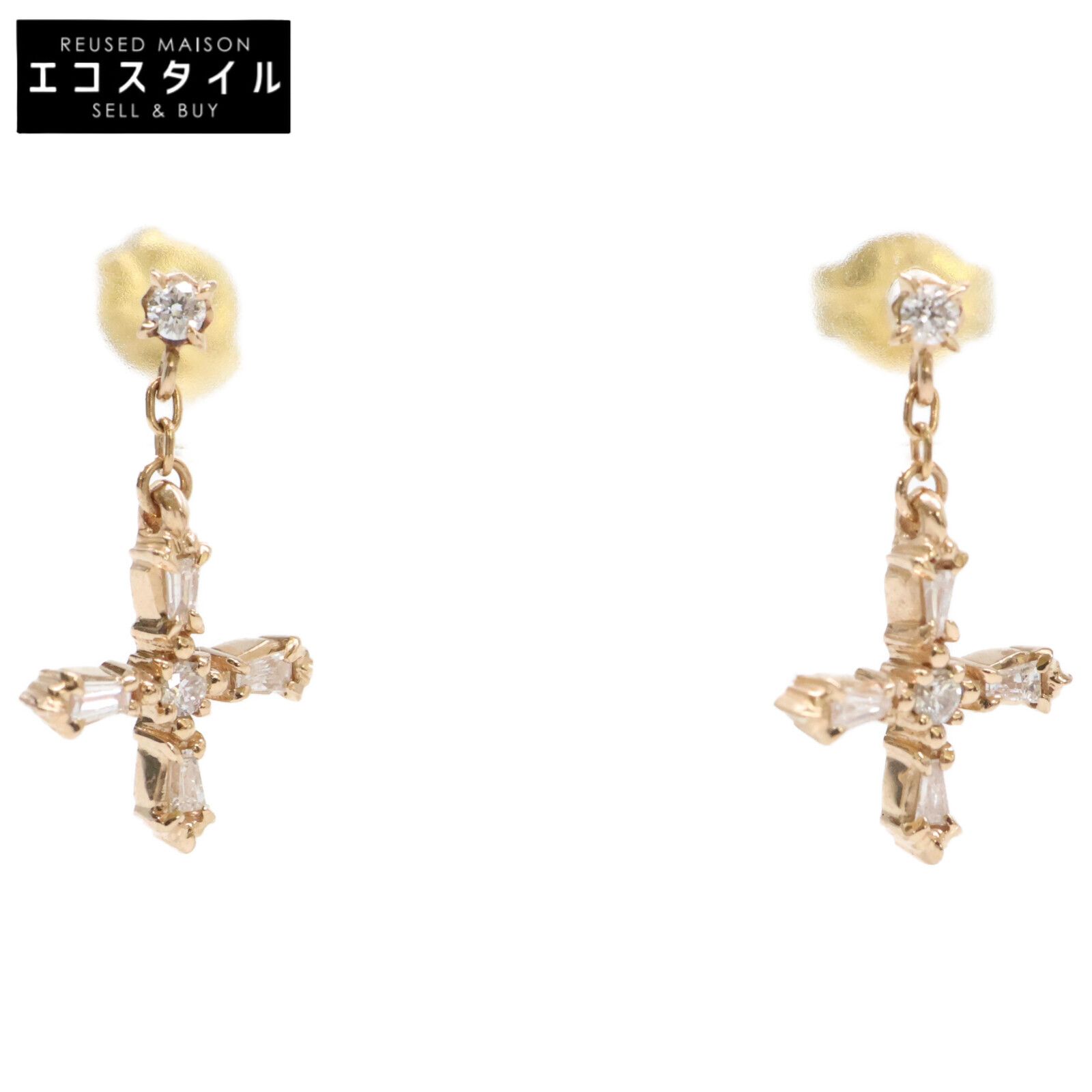 agete アガット 【美品】K18 0.07刻印 クロス ダイヤモンド