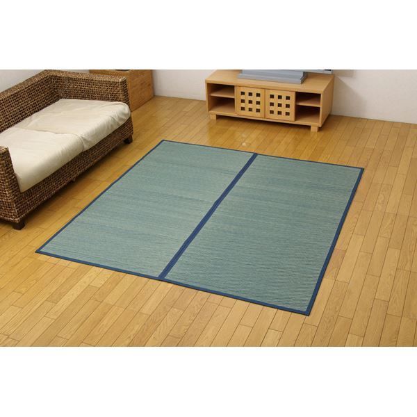い草 花ござ/ラグマット 【ブルー 本間4.5畳 約286.5×286cm】 裏