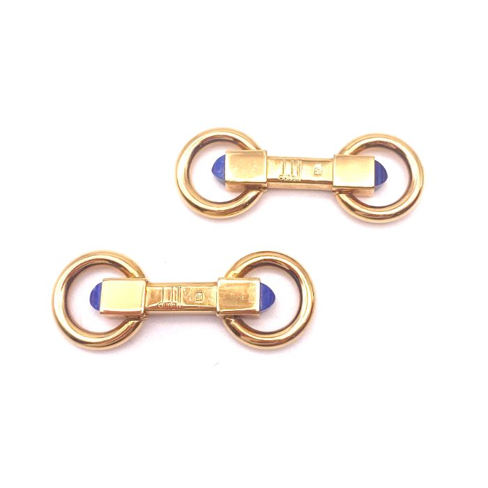 Dunhill ダンヒル ロゴ ロングシェイプ ブルー ストーン ゴールド カフス eY0811A