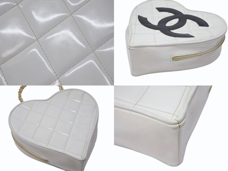 【CHANEL】鮮やかビジューのコントラスト★ バニティバッグ CHANEL 1995年頃製 パテントハートCCマークステッチバニティ