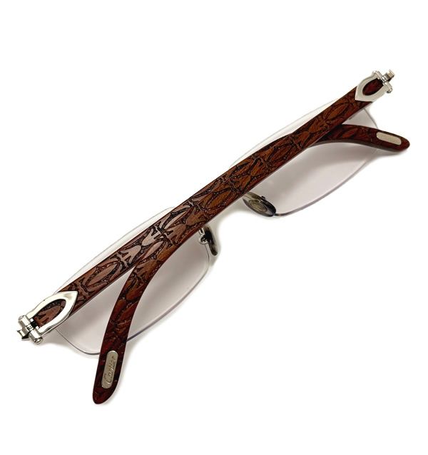 美品□Cartier カルティエ Cロゴ ウッドテンプル スクエアフレーム  