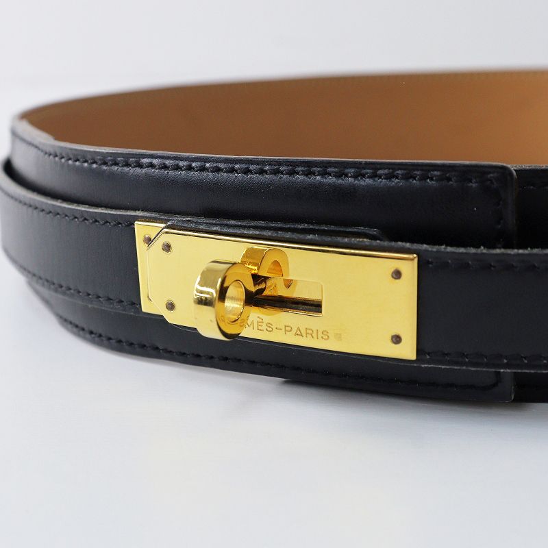 HERMES ケリー ベルト 70 黒×ゴールド金具レザー 本革 ヴィンテージ