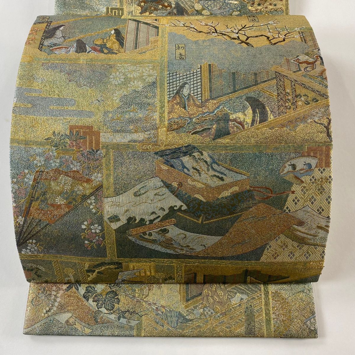 丸帯 名品 落款 徳川美術館秘蔵 紫式部 源氏物語名鑑 箔 金色 六通 正絹