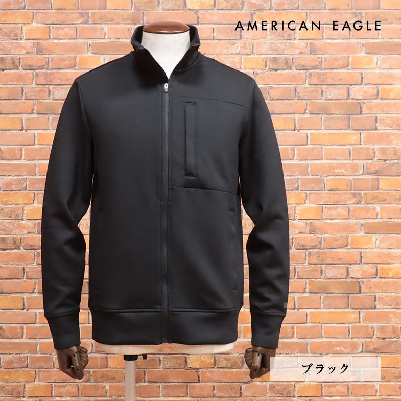秋冬/AMERICAN EAGLE/Mサイズ/トラックジャケット 0195-2144 快適ダンボールニット ジップポケット 長袖 新品/黒/ブラック/jb148/