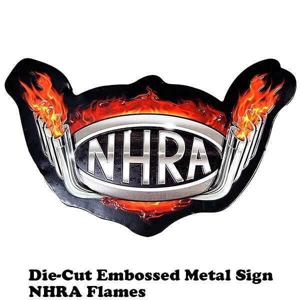 ブリキ看板 エンボスメタルサイン NHRA Logo アメリカン 雑貨 ガレージ アメリカン レトロ ブリキ看板 NHRA Flames エンボスメタル