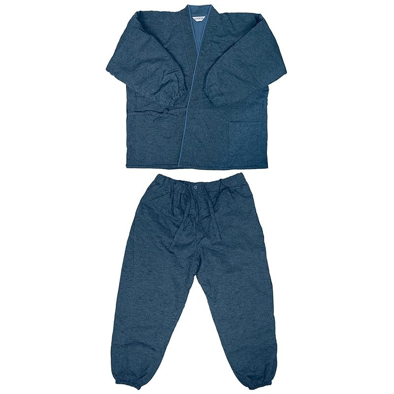 キョウエツ 作務衣 冬用 中綿入り 紬風生地 フリース裏地 16 メンズ LL 花紺