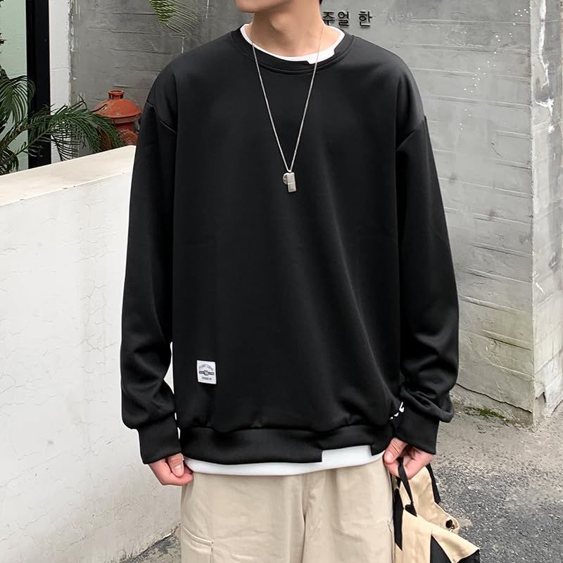 人気商品】ブラック_3XL [ユートレンド] トレーナー メンズ 薄手 無地