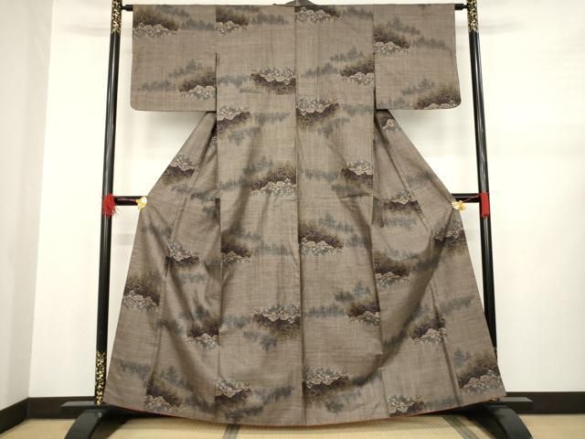 平和屋着物 本場大島紬 カタス9マルキ 風景文 正絹 AABB0457ck