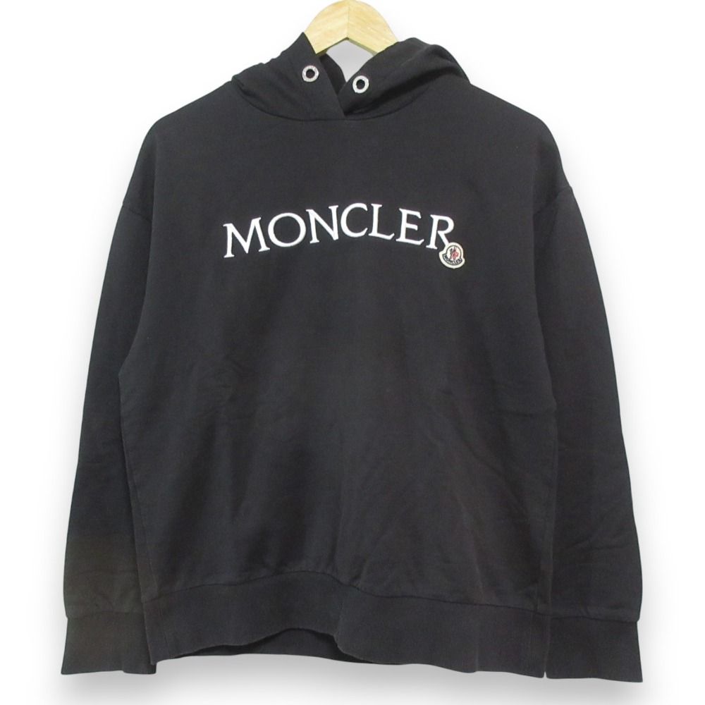22AW MONCLER モンクレール ロゴエンブロイダリー プルオーバーパーカー Sサイズ ブラック レディース 古着