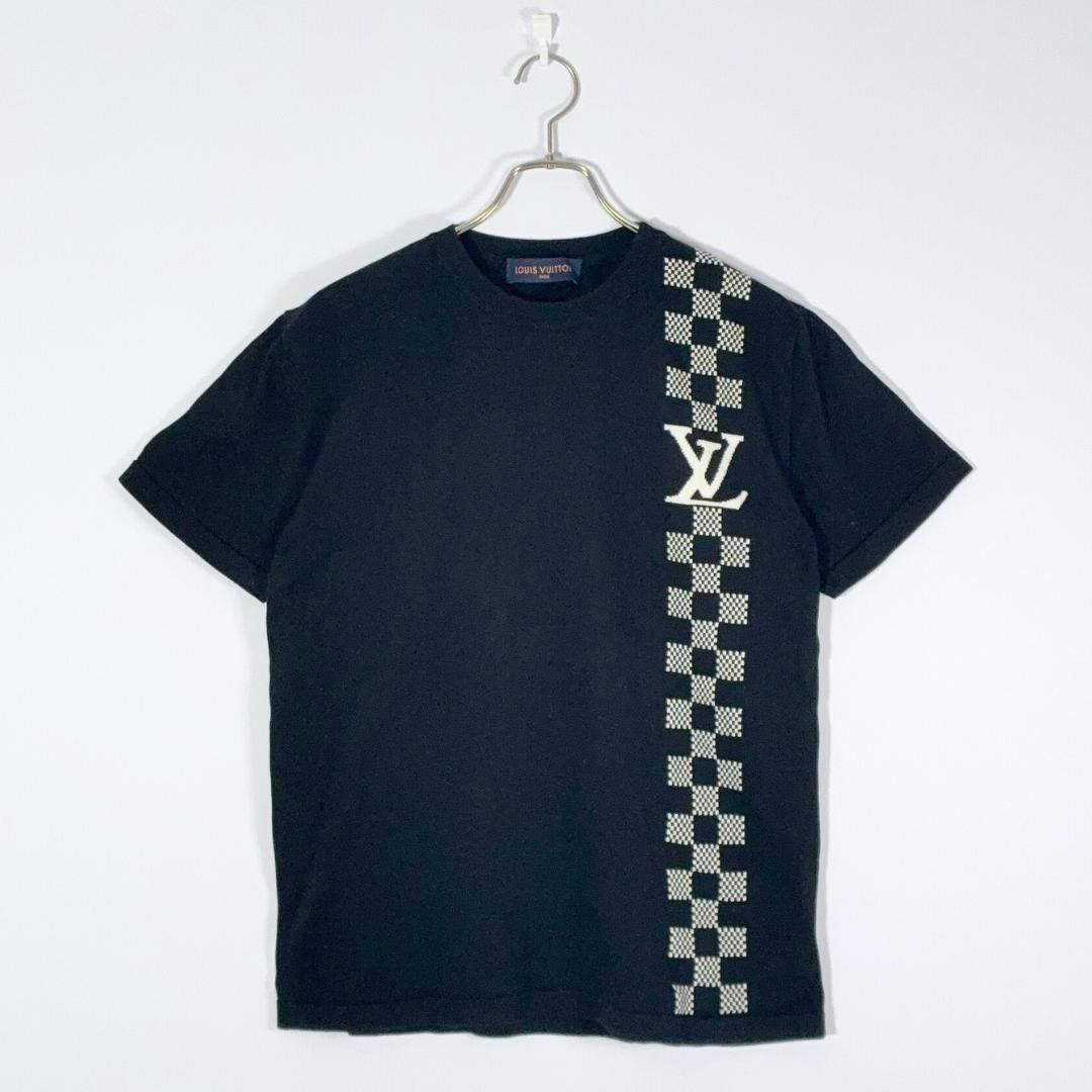 【美品】 Louis Vuitton ダミエストライプ ジャガード 半袖 ニット 美品】 Louis Vuitton ダミエストライプ ジャガード 半袖 ニット