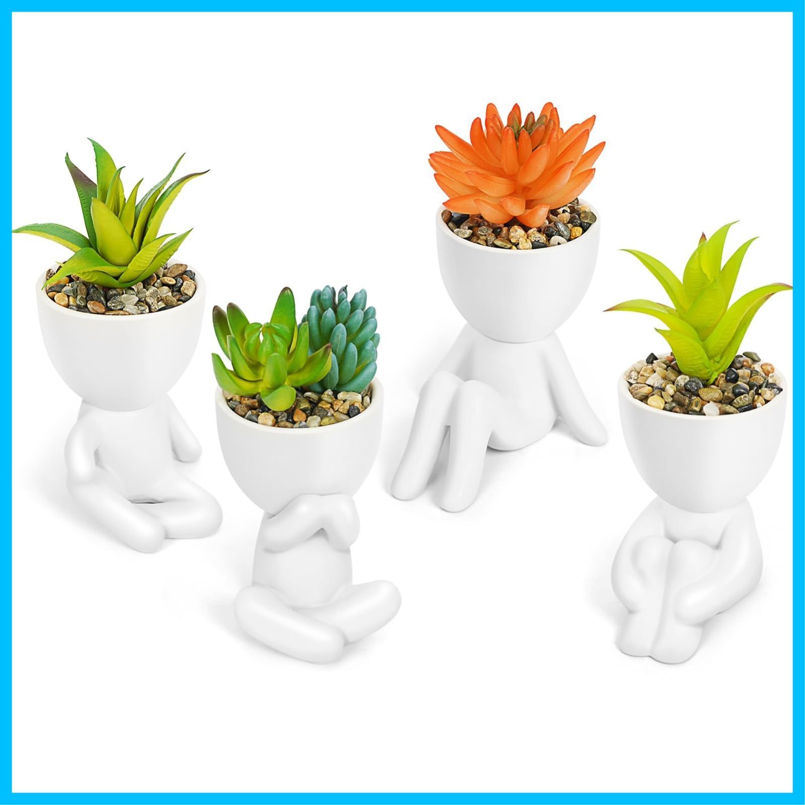 観葉植物フェイク小型 陶器鉢植え インテリア飾り 可愛い人型の鉢 ミニ観葉植物 小物 水やり不要 インテリア 卓上用 お世話不要 ふぇいくぐりーん 観葉植物 結婚式 観葉植物 造花 新築祝い 卓上鉢植え 人工観葉植物 母の日 フェイク 多肉植物4点セット 父の