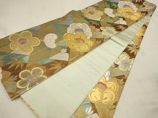 平和屋着物▽振袖用全通柄袋帯 松竹梅 金銀糸 正絹 逸品