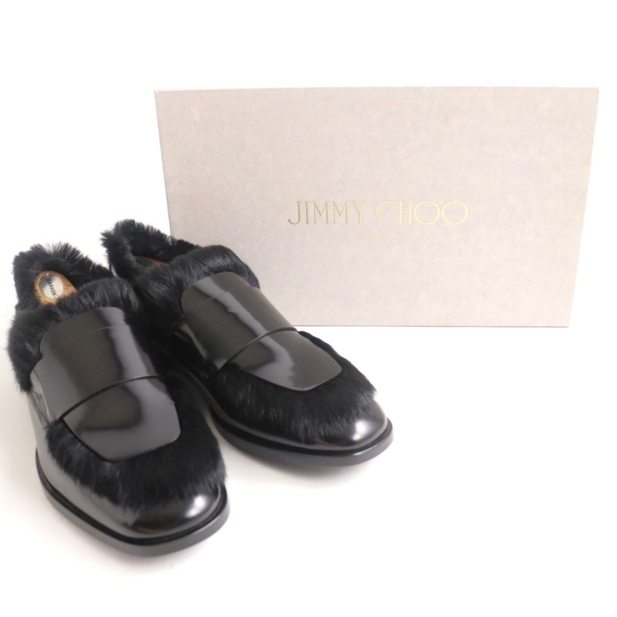 未使用品◆JIMMY CHOO ジミーチュウ TEDI ラビットファー×レザー ローファー/シューズ/スリッポン ブラック 43 メンズ イタリア製  箱付