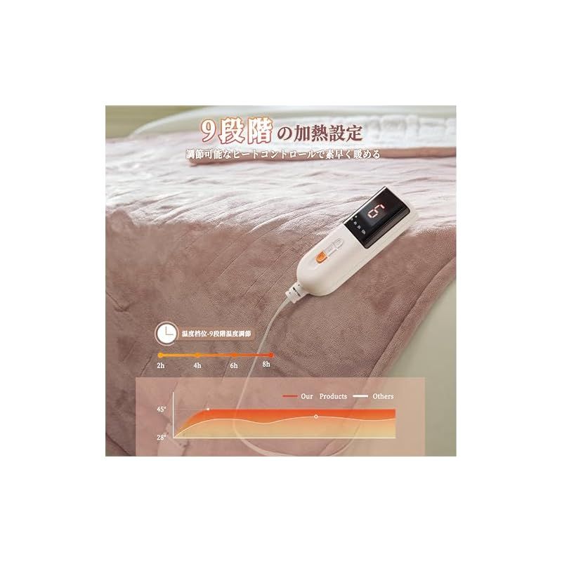 GOTCOZY 電気毛布 掛け敷き兼用 - 180×130cm フランネル電気ブランケット 9段階温度調整 10時間自動停止タイマー付 速暖 節電 丸洗い 暖房器具 防寒対策 ピンク 1
