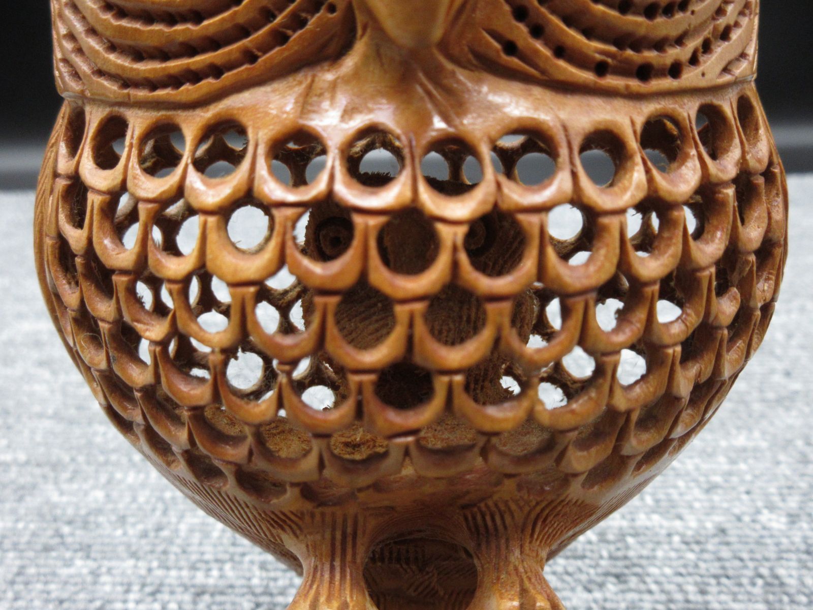 木製 二重彫り フクロウ 置物 風水 開運 縁起物 2体セット