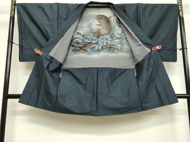 平和屋着物○男性 紬 アンサンブル 色無地 百入茶色 正絹 逸品