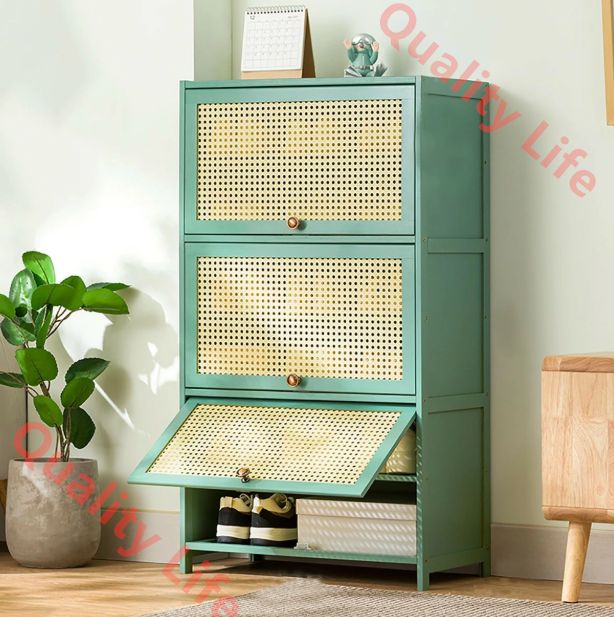 下駄箱 竹製 大容量 靴置き シューズラック 幅約60cm 省スペース シューズキャビネット おしゃれ 収納棚 扉付き 通気 防臭 防塵 クローゼット組立式 靴棚 おしゃれ チーク色 下駄箱 シューズキャビネ 幅60cm 1段