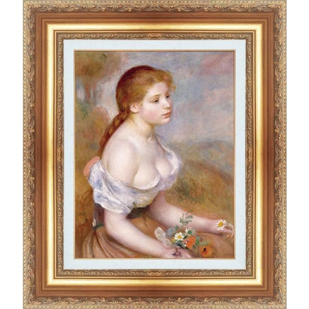 ルノワール 若い娘の肖像 油絵直筆仕上げ ゴールド額縁 複製画