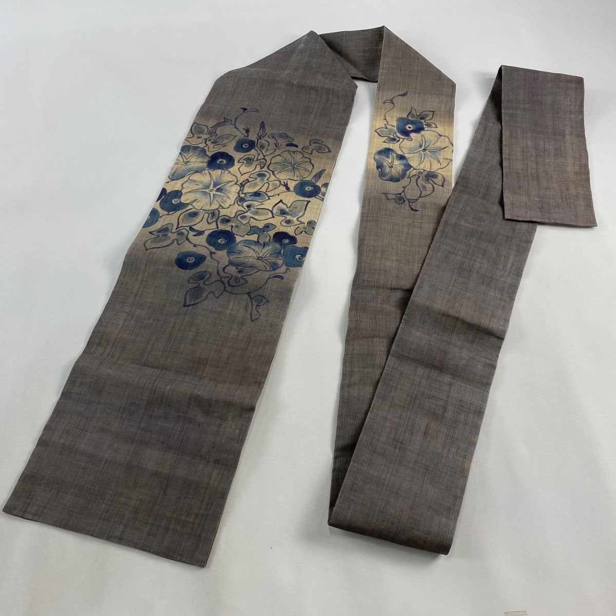 朝顔の夏帯　正絹　手描き　名古屋帯　未使用 朝顔の花 手描友禅 絽 二部式名古屋帯【未着用品】 | かわの屋