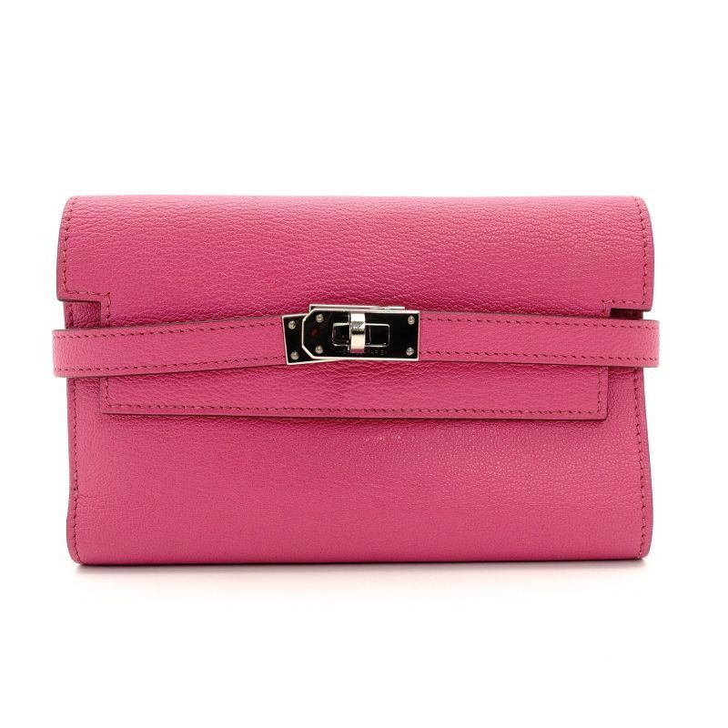 エルメス HERMES ケリーウォレット ミディアムサイズ ピンク レザー シェーブル シルバー金具 D刻印 7-8-680