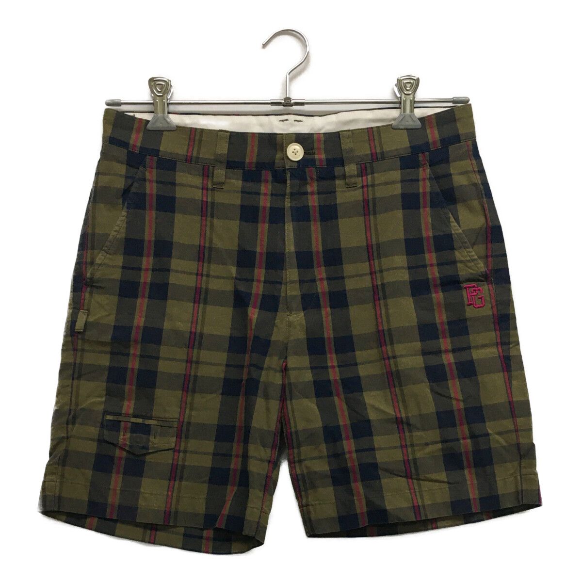 中古 メンズ パーリーゲイツ PEARLY GATES ハーフパンツ 4(M) カーキ×紺×ピンク チェック柄