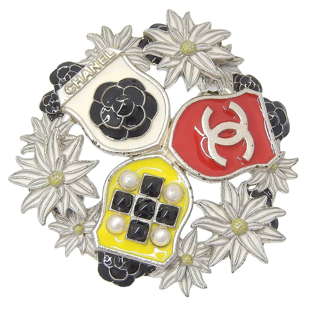 CHANEL】シャネル ココマーク カメリア 金属製 赤/黄/白 A15 A