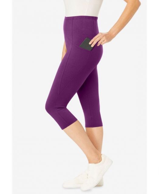 【在庫一掃】！ ウーマン ウィズイン レディース レギンス ボトムス Plus Size Within Stretch Cotton Pocket Capri Legging Plum purple 見分けやすい