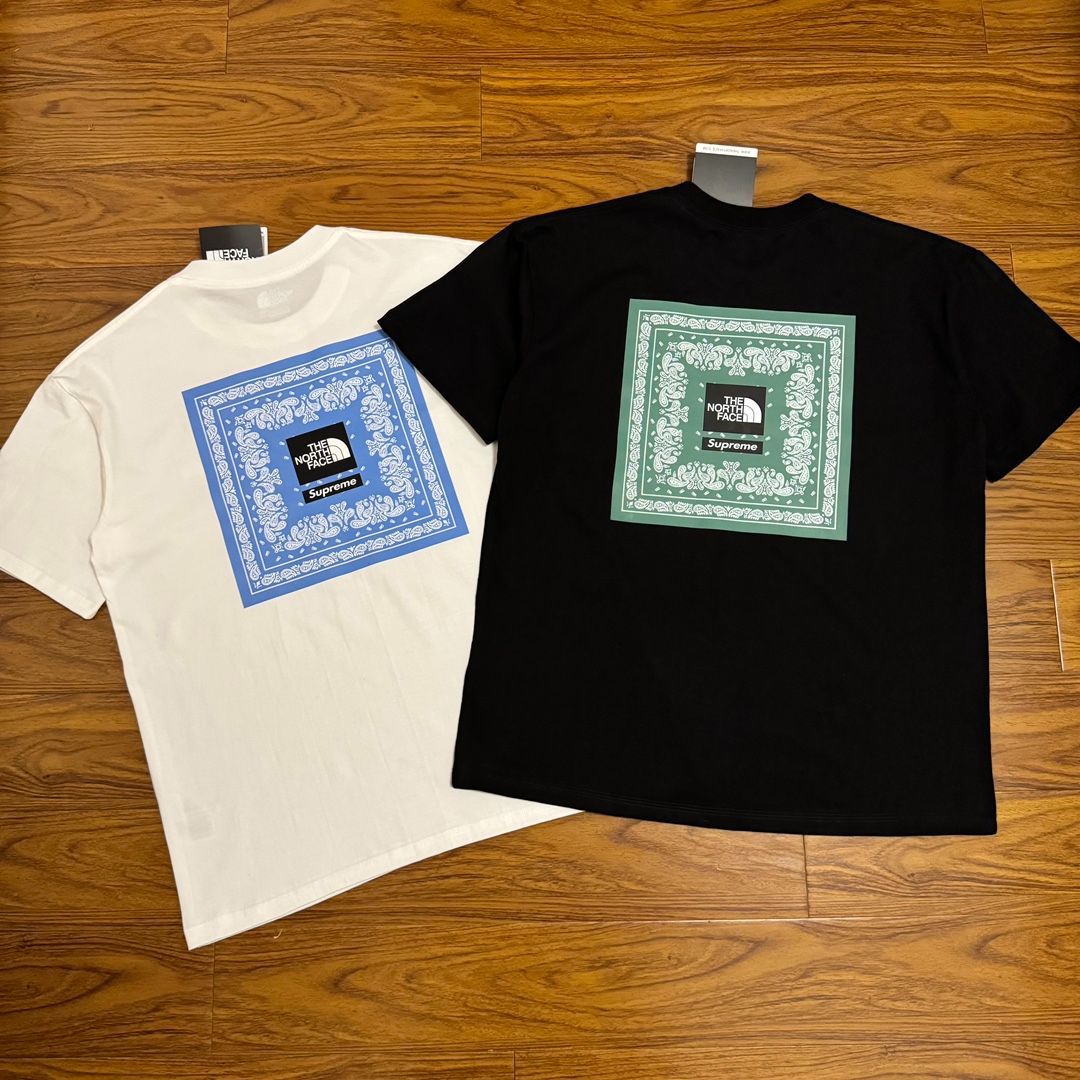 THE NORTH FACE共同ブランドSUPREME半袖Tシャツカップルモデル青磁春夏新作アウトドア快適通気ハーフスリーブ