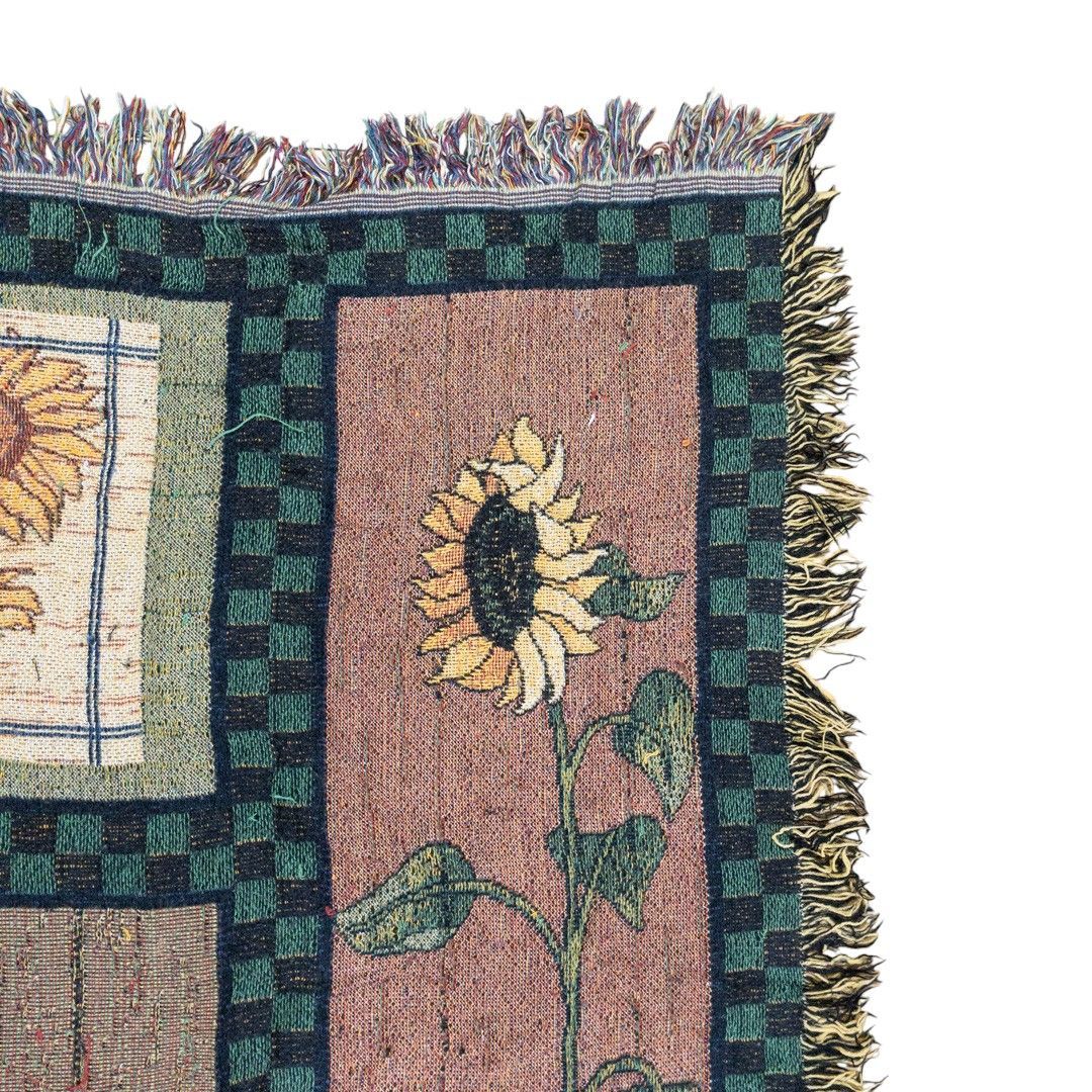 ひまわり柄 ラグマット ブランケット ヴィンテージ おしゃれ ゴブラン