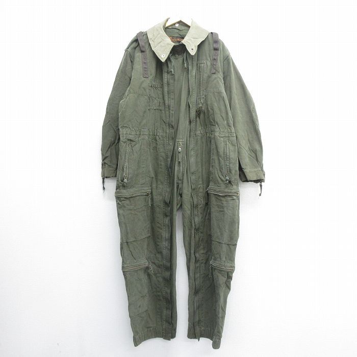 W51/古着 長袖 ビンテージ ミリタリー ツナギ メンズ 60s オランダ軍 大きいサイズ 緑 グリーン spe 24sep19 中古 オールインワン ボトムス