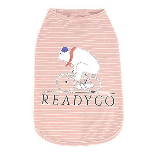 XL_ピンク ペット 夏服 犬服 小中型犬 春夏 可愛い クールベスト プリントストライプ タンクトップ 袖なし シャツ 通気 ソフト コットン製 ボーダー Tシャツ 涼やか 日焼き防ぐ 脱毛保護 虫除