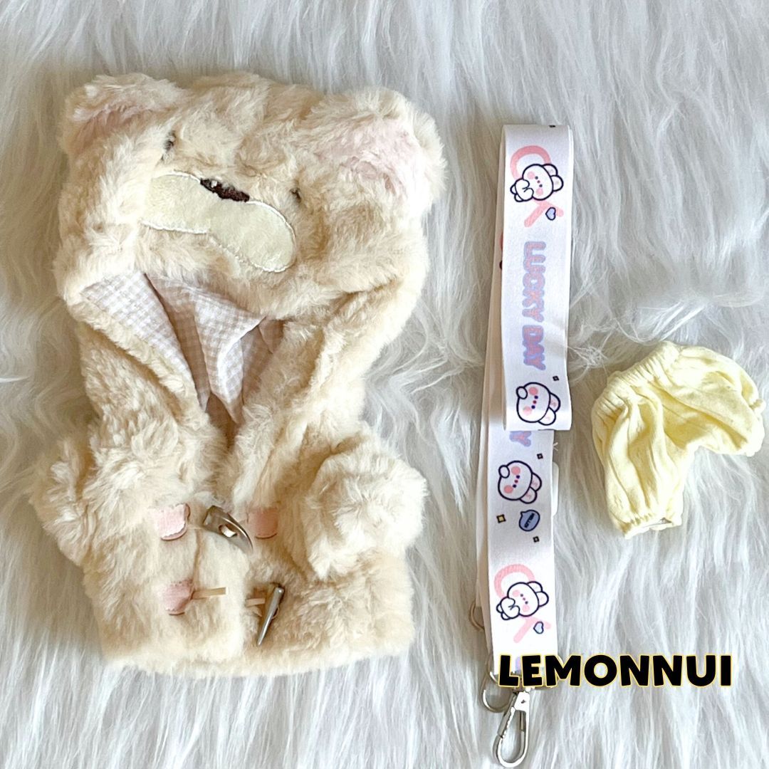 着せ替え ぬいぐるみ服 20cm ジャケット ダッフルコートもこもこ ぬい活 推し活 推しぬい 綿人形 棉花娃娃 ちびぬい服 ちびぐるみ 推し活 コットンドール cotton doll 白-B5303