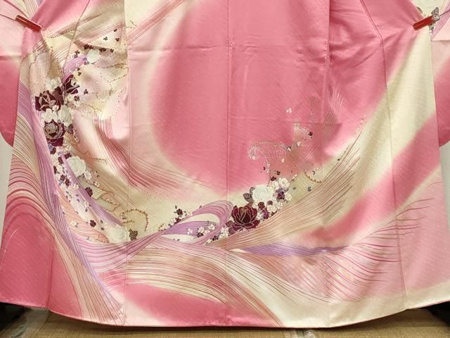 平和屋着物□豪華振袖 刺繍 舞花文 暈し染め 金銀彩 正絹 逸品