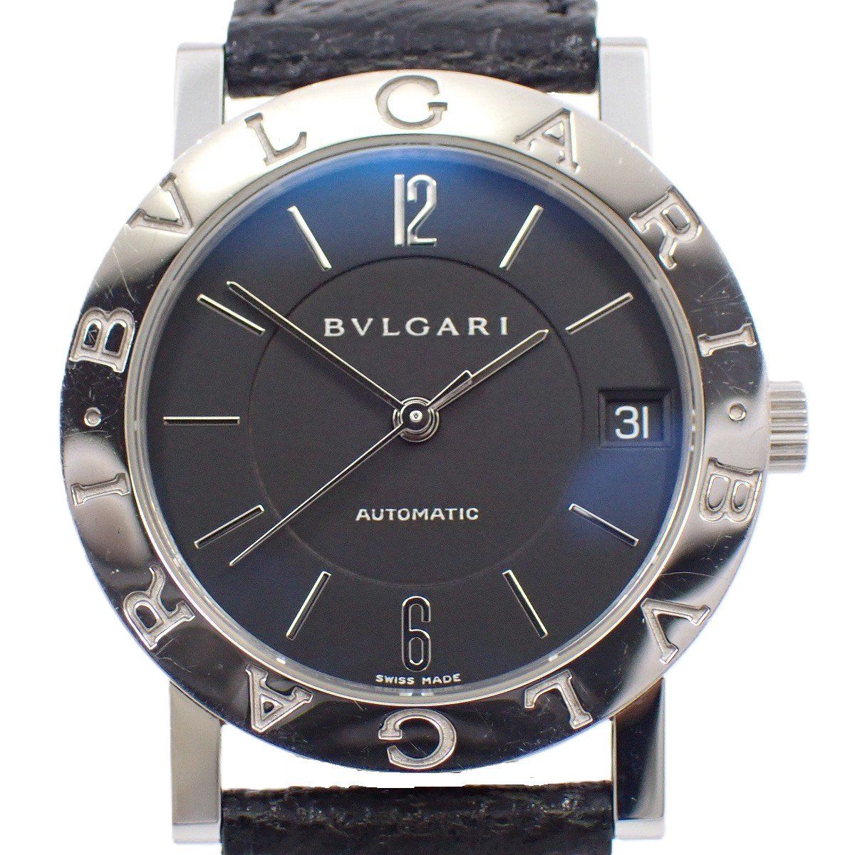 BVLGARI ブラックレザー 自動巻き時計 メンズ ブラックウォッチ | ブルガリ