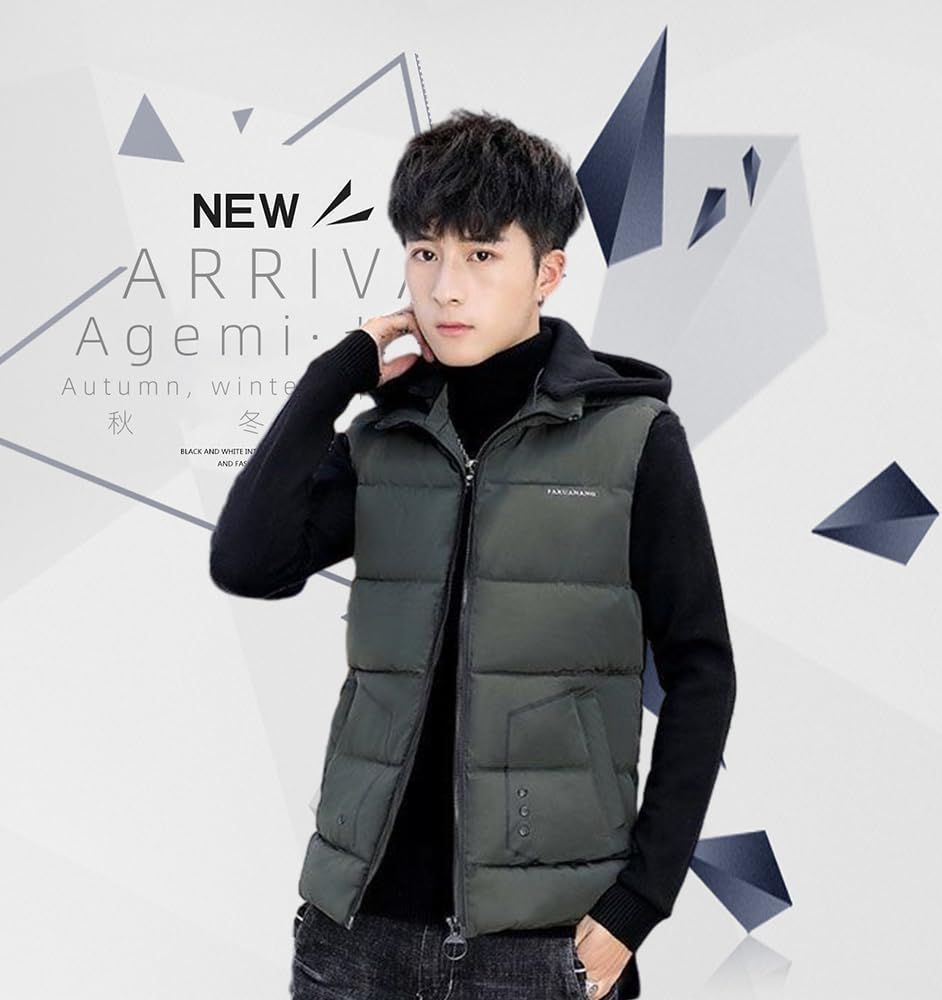 メンズ メンズダウンベスト 中綿ベスト フード付き ジャケット