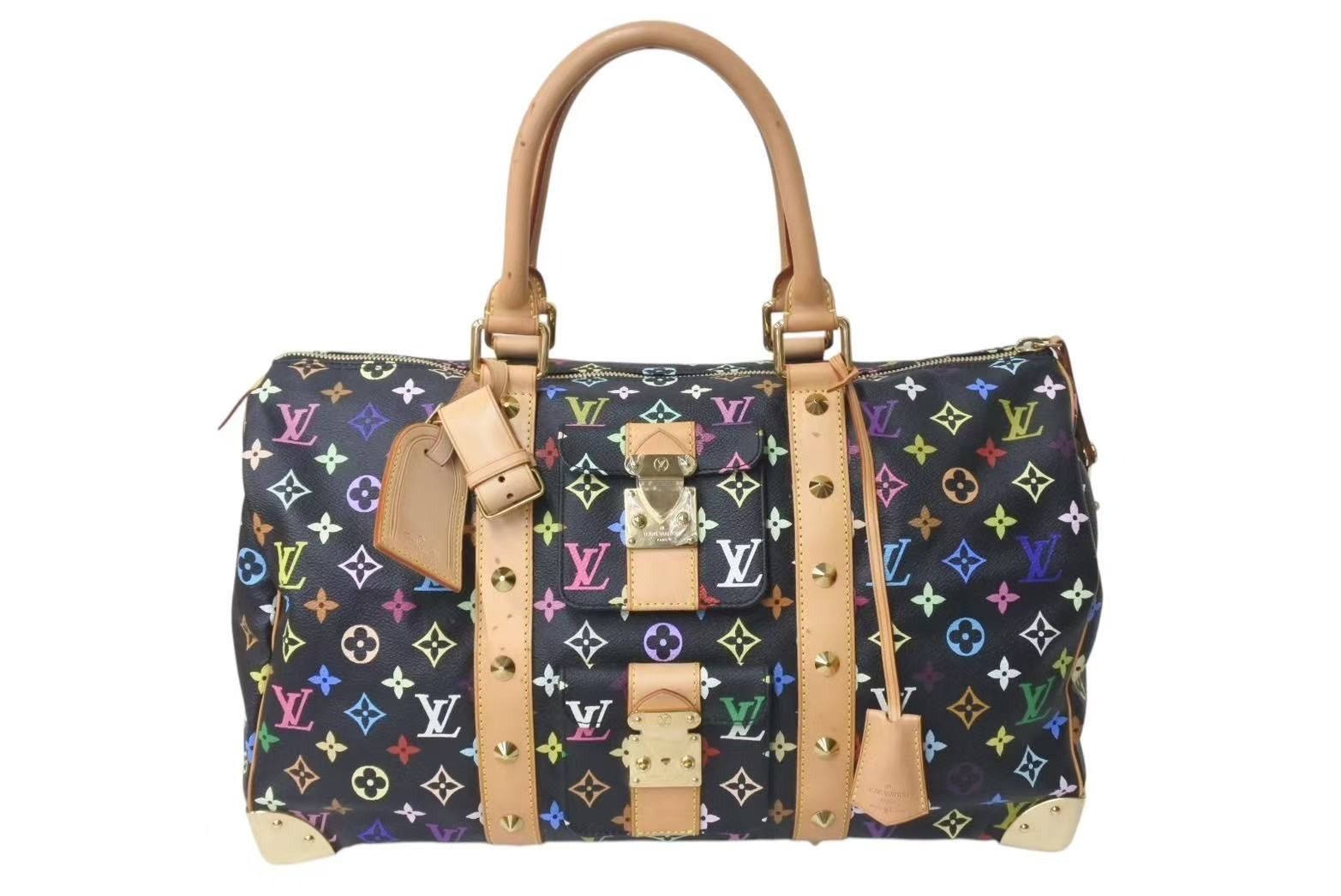 極美品 LOUIS VUITTON ルイヴィトン キーポル45 ボストンバッグ M92640 モノグラム マルチカラー ブラック 村上隆 中古 4c073711