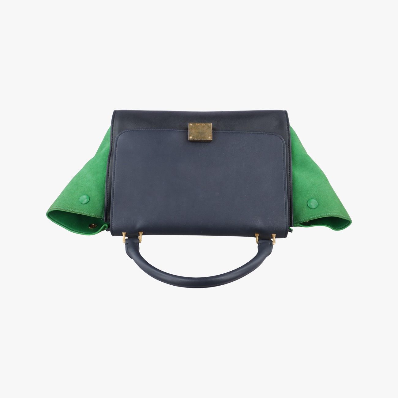 セリーヌCelineトラペーズスモールブルー×ブラック×グリーンレザー×スエードU-PA-0124