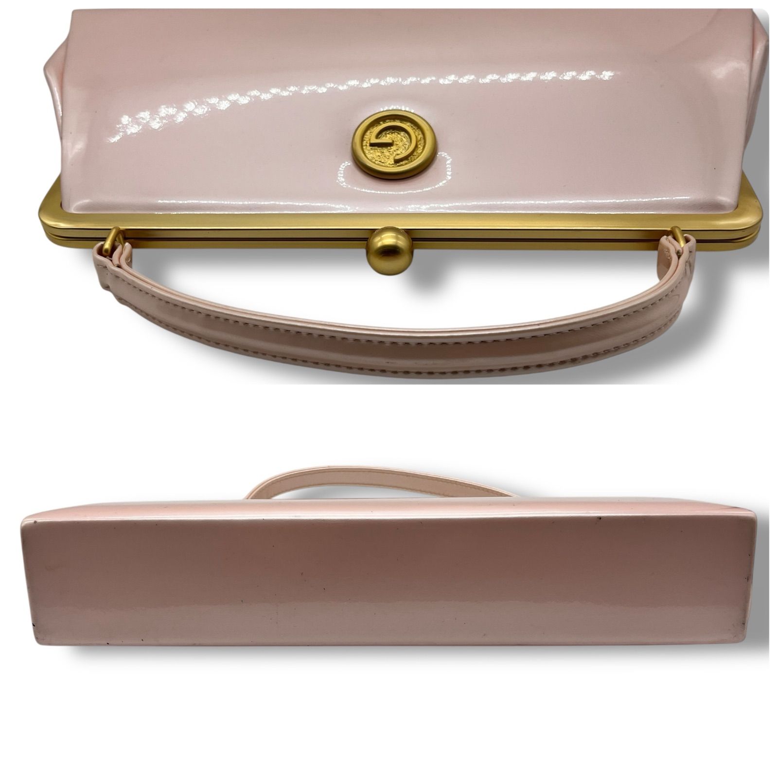 GRES ハンドバッグ がま口 エナメル レザー ピンク ゴールド金具 1441 GRES ハンドバッグ がま口 エナメル レザー ピンク ゴールド金具