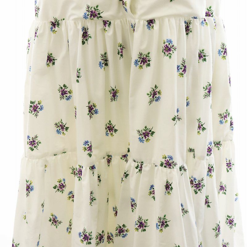 オブリ OBLI タフタフラワーシャツワンピース ロング丈 半袖 花柄 0 白  