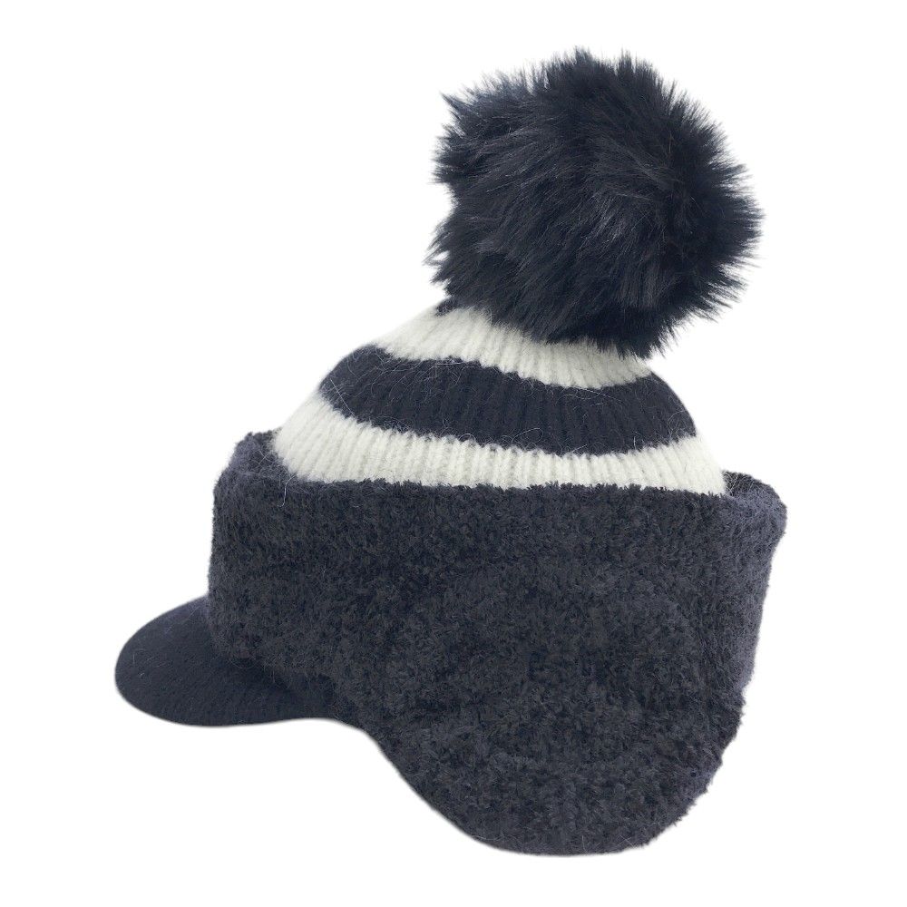 PEARLY GATES パーリーゲイツ 2025年モデル 耳あて付 ニット帽 ニコちゃん ボーダー柄 ネイビー系 FR 240101416251 ゴルフウェア ストスト