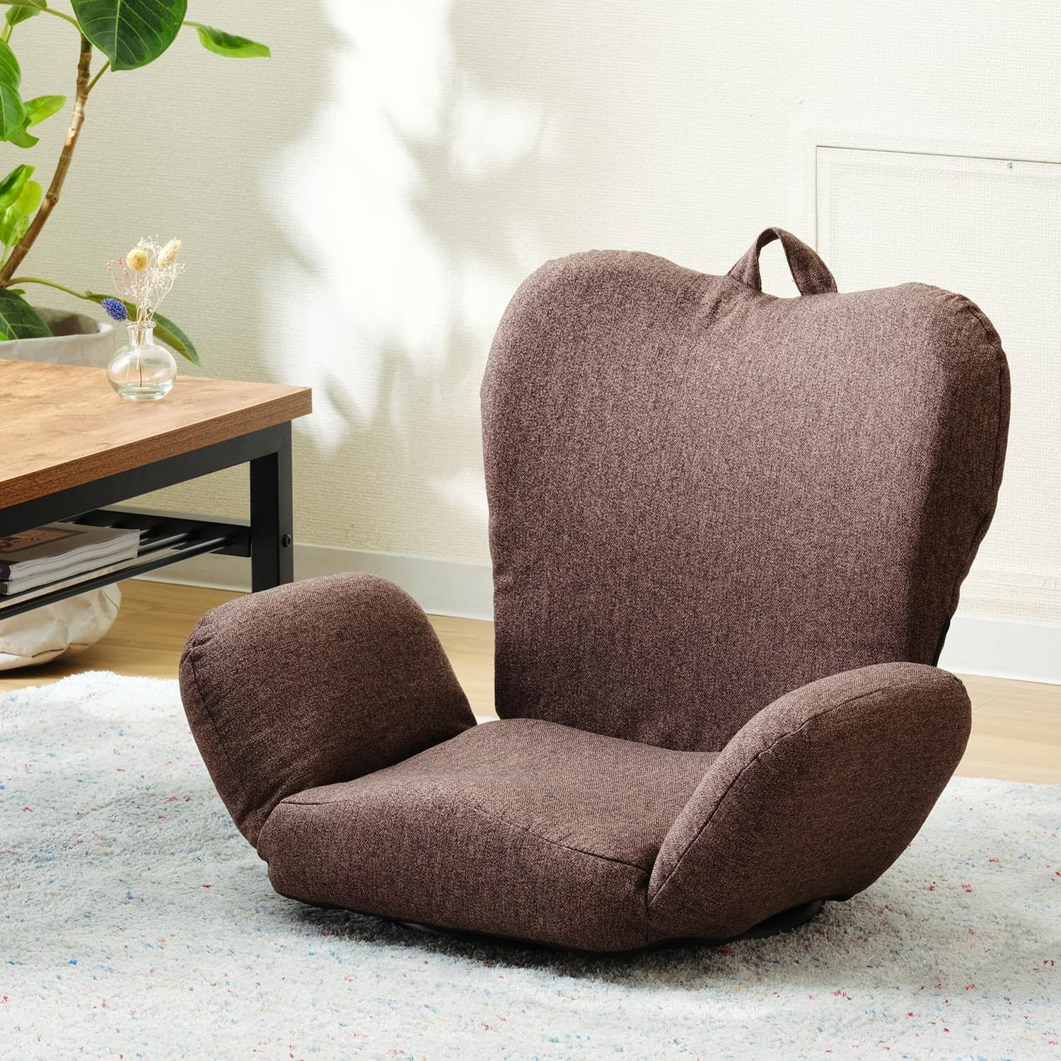【人気商品】折り畳み収納可 あぐらOK リクライニング機能 オシャレでかわいいコンパクト 肘掛け付き EKZSR-BR 腰が痛くならない 骨盤矯正 疲れにくい姿勢をキープする立体構造 姿勢がラクラク座椅子 360度座面が回転する ドウシシャ