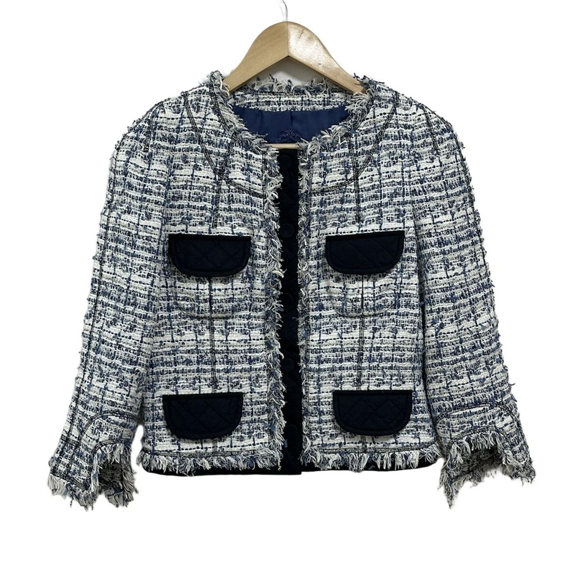 TO BE CHIC トゥービーシック ジャケット サイズ40 M レディース - 白×ブルー×ネイビー 長袖|ツイード|春|秋