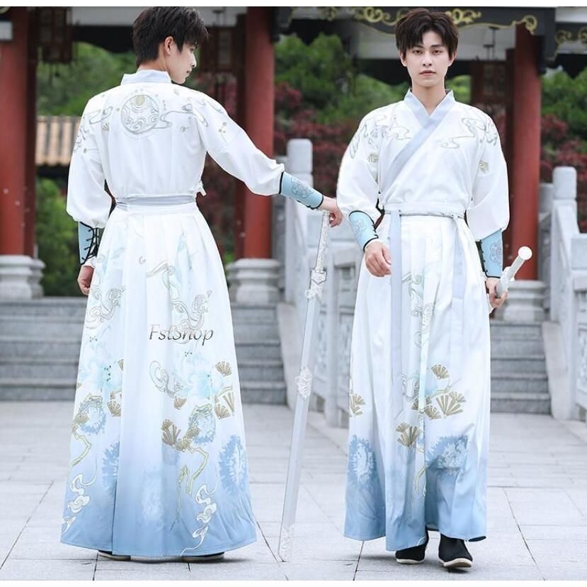 職人製作 漢服コスプレ服 舞台ステージダンス衣装 唐装 2点セットアップ演出服メンズ レディース古代コスプレ衣装カジュアル大人用 長袖 交差襟コス