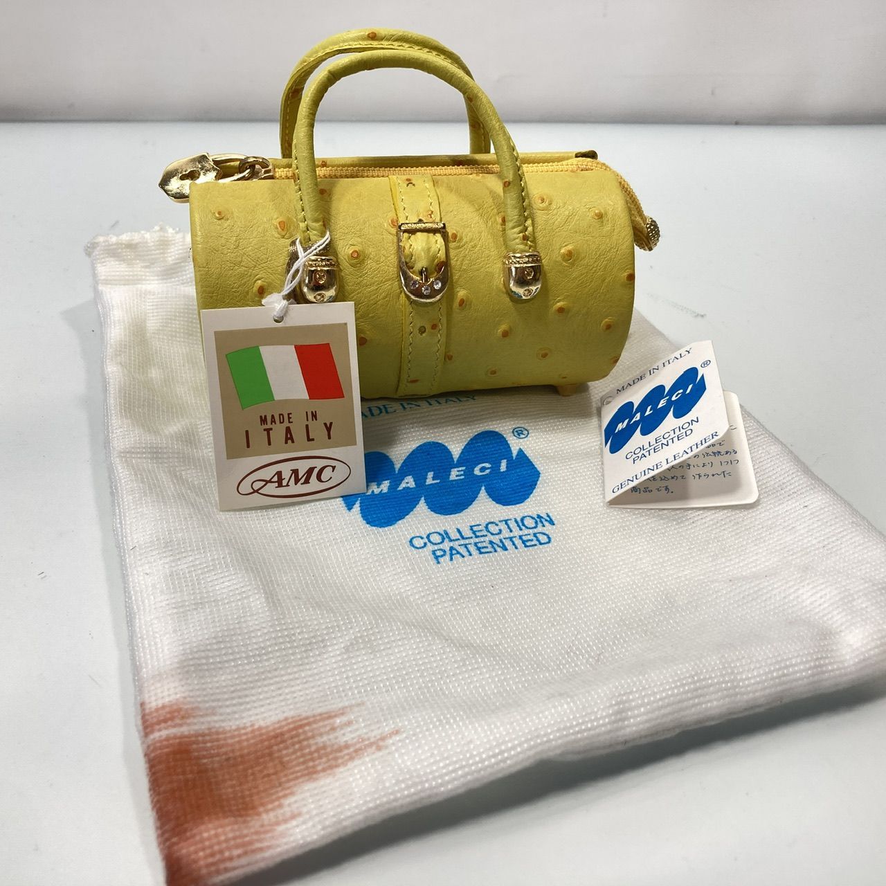 MALECI イタリア革製品 オーストリッチ風 ミニバッグ ハンドバッグ 