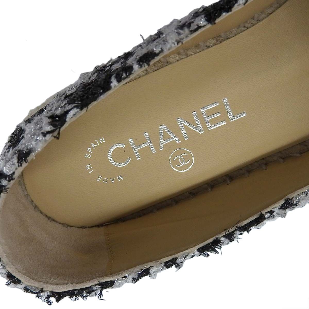 CHANEL ココマーク ツイード エスパドリーユ ブラック シルバー 黒