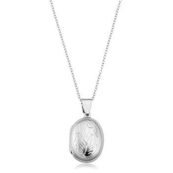 KoolJewelry ロジウムメッキ 925スターリングシルバー オーバルロケットペンダント 写真ネックレス (18インチ)